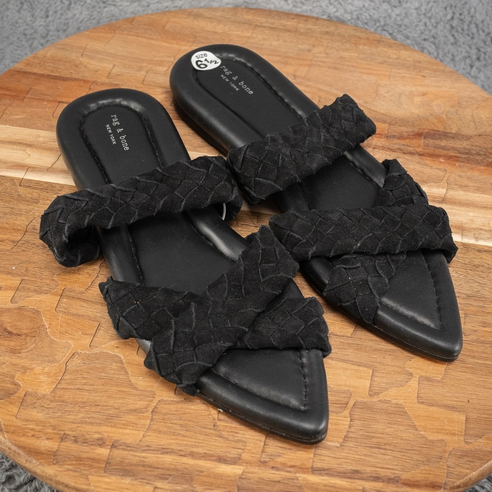 Rag and Bone Lewis Black Suede Braided Sandals Sz 7 / 37 Summer Boho